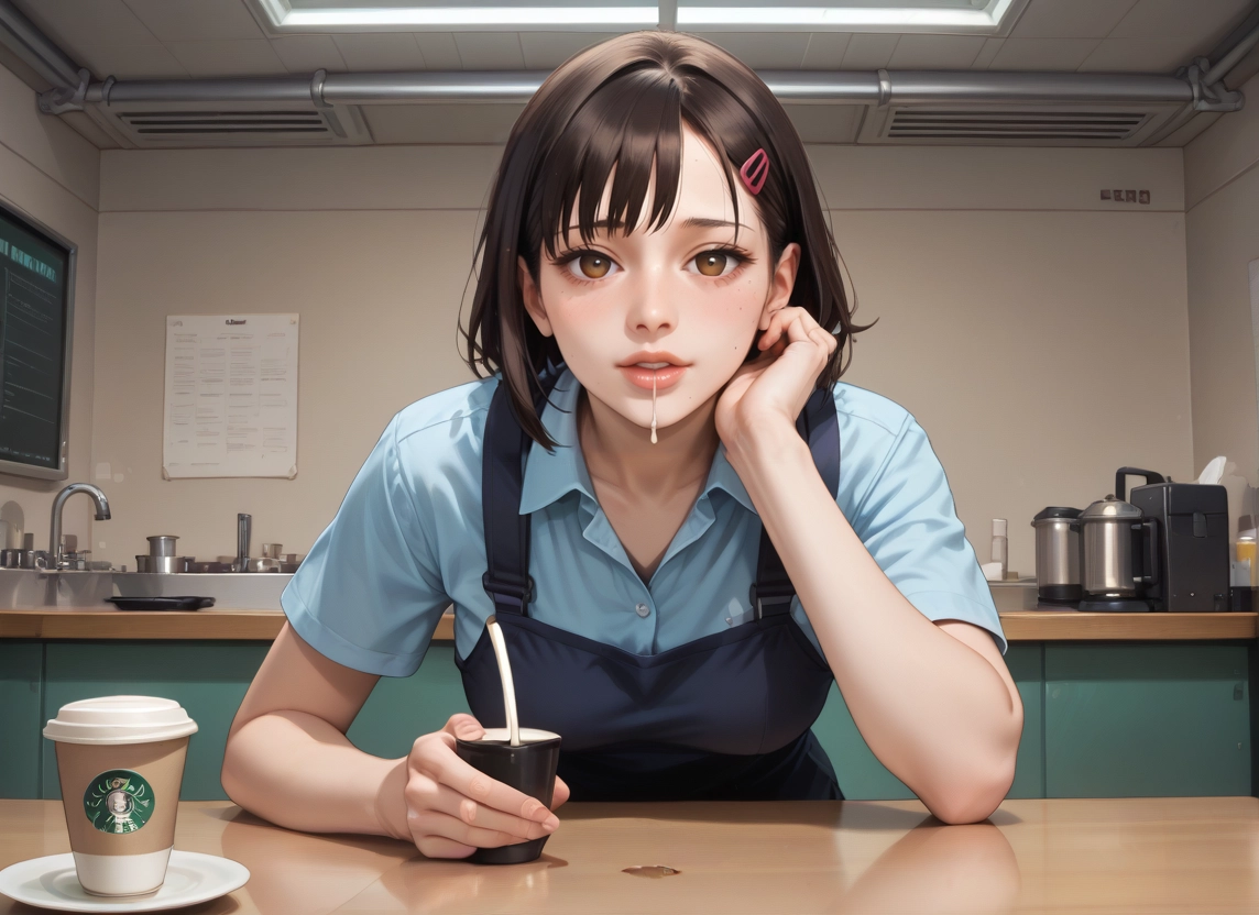 1girl, hair ornament, shirt, hairclip, looking at viewer, cup · Yamete.gg