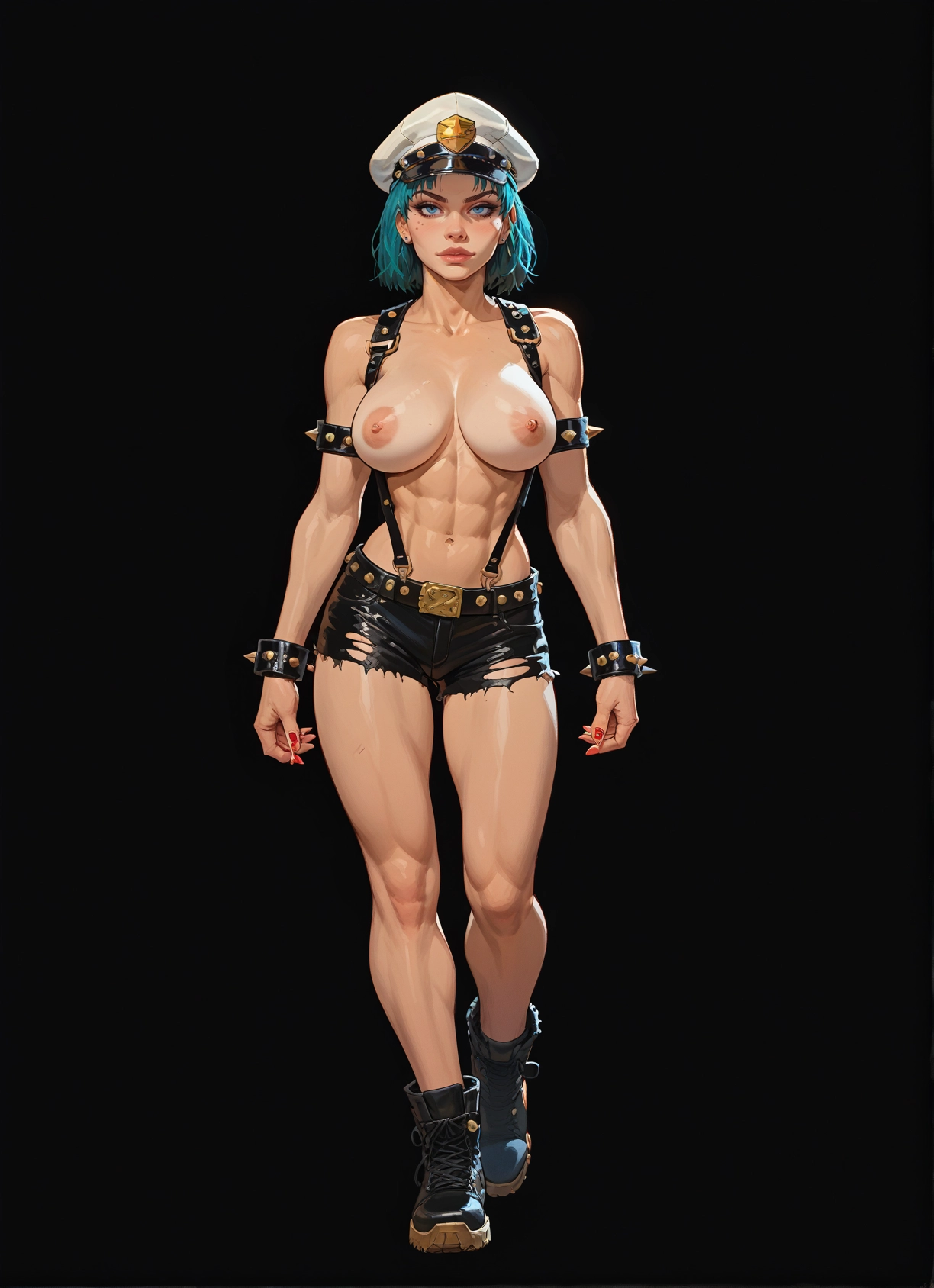 1girl, breasts, nipples, solo, hat, abs · Yamete.gg