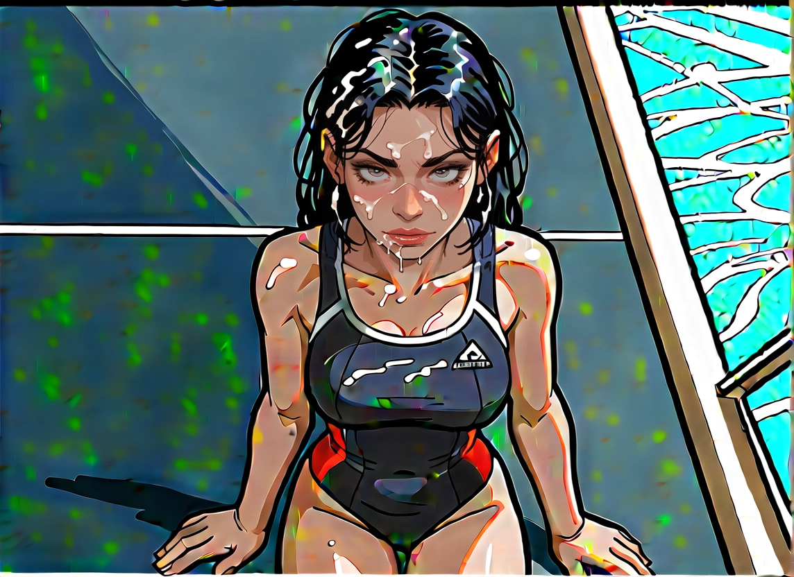 1girl, swimsuit, cum, breasts, one-piece swimsuit, solo · Yamete.gg