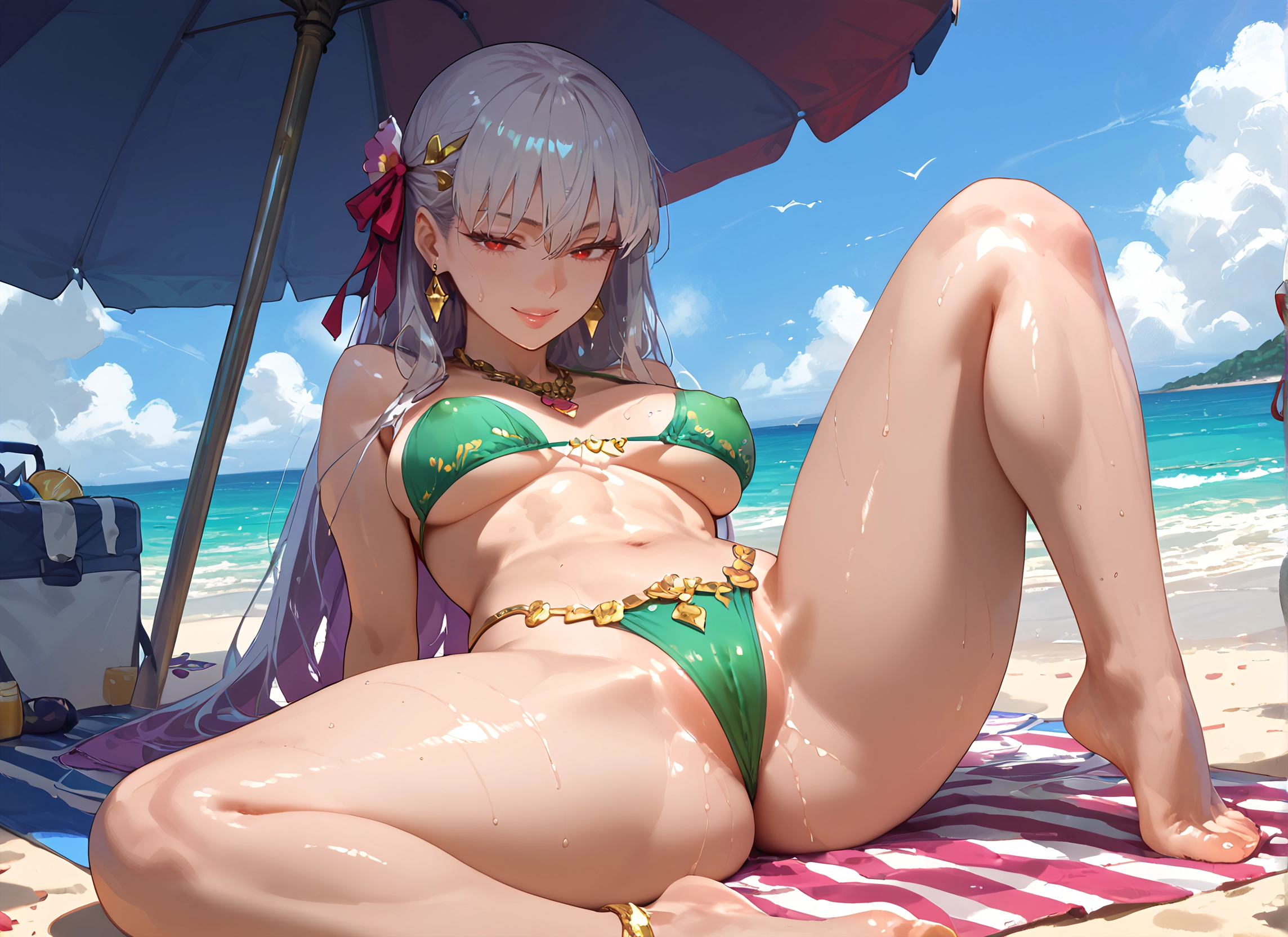 1girl, breasts, swimsuit, bikini, jewelry, long hair · Yamete.gg