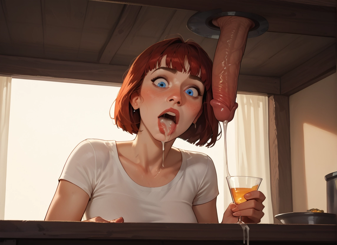 1girl, penis, cum, blue eyes, cum in mouth, short hair · Yamete.gg
