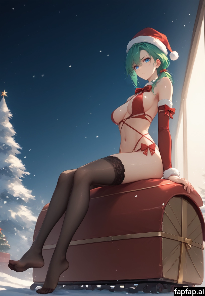 1girl, breasts, solo, green hair, thighhighs, hat · Yamete.gg