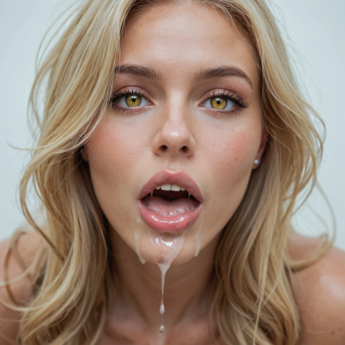 1girl, solo, blonde hair, cum, looking at viewer, open mouth · Yamete.gg