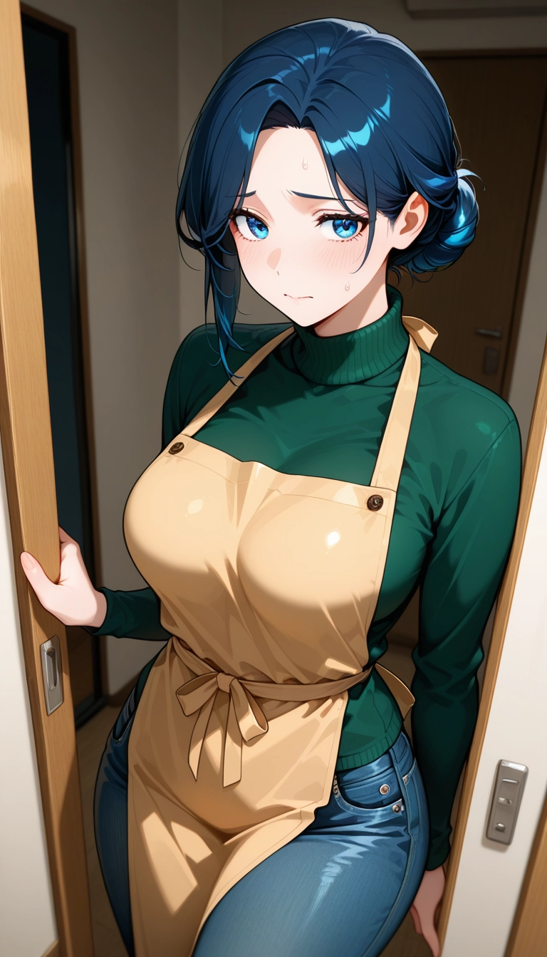 1girl, jeans, pants, denim, apron, solo · Yamete.gg