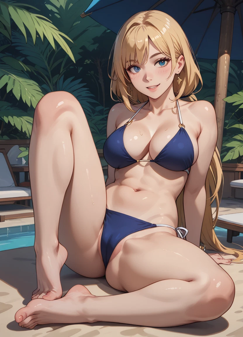 1girl, breasts, swimsuit, feet, blonde hair, bikini · Yamete.gg