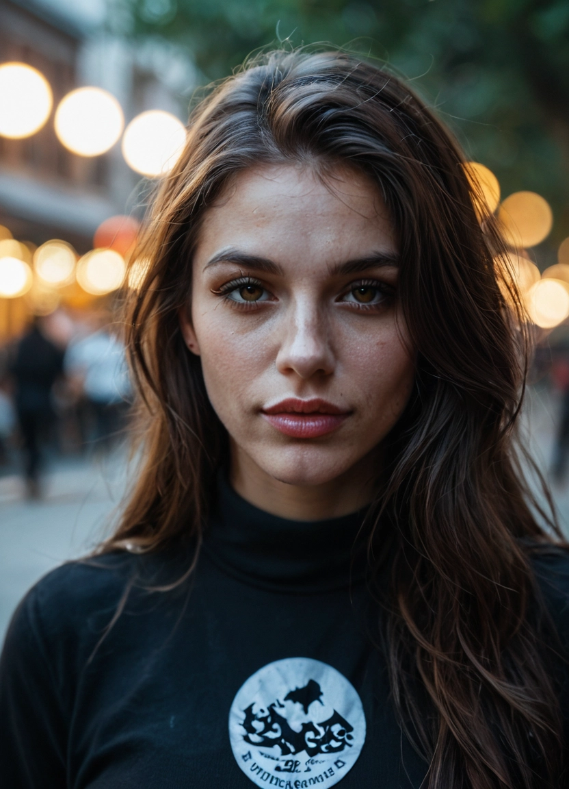 1girl, realistic, long hair, brown hair, blurry background, looking at viewer · Yamete.gg