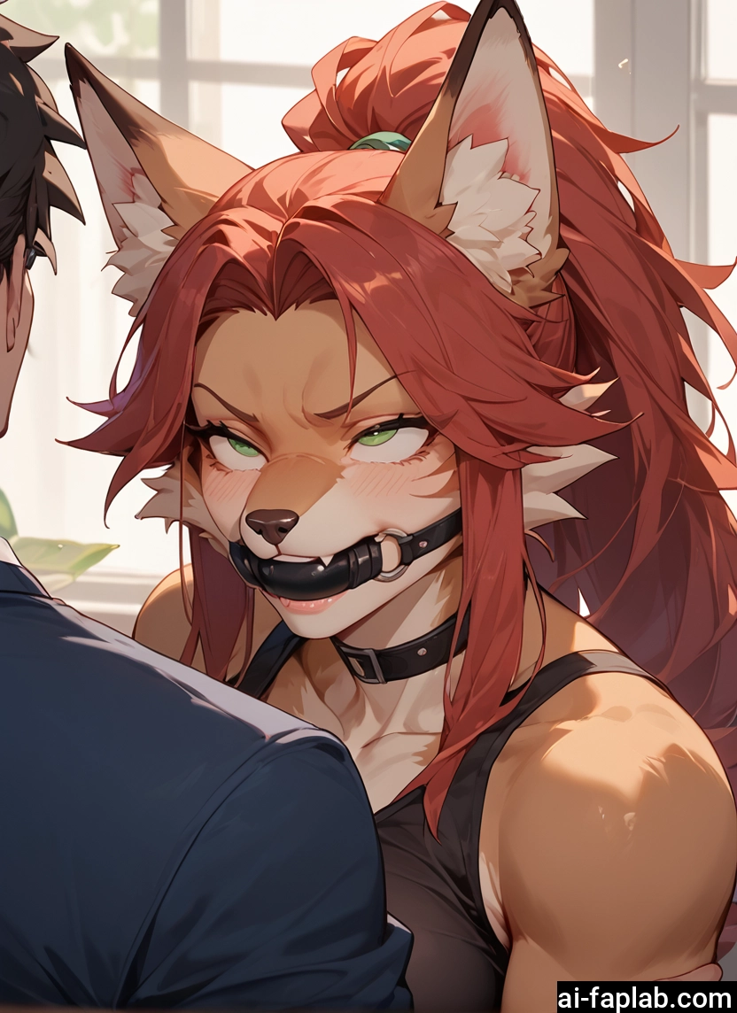 furry, 1girl, animal ears, 1boy, green eyes, gag · Yamete.gg