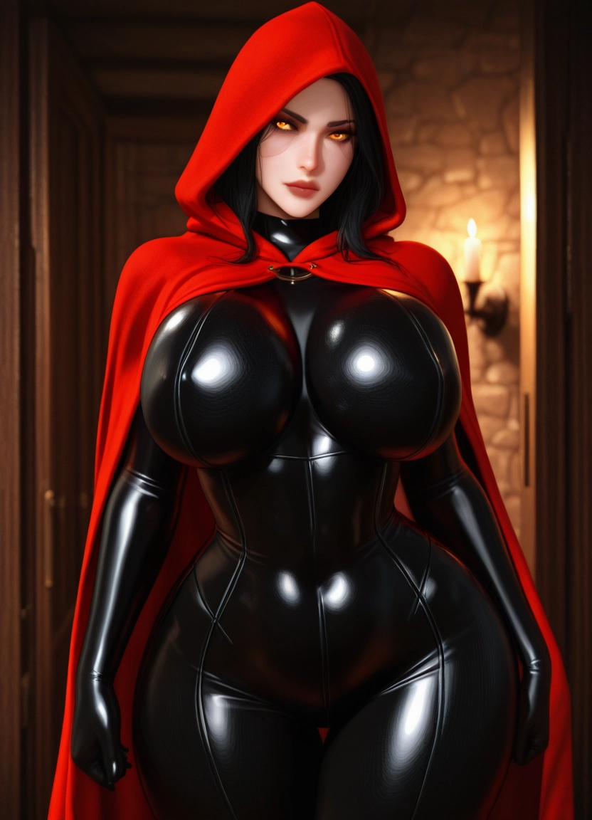 breasts, 1girl, bodysuit, black hair, latex, hood · Yamete.gg