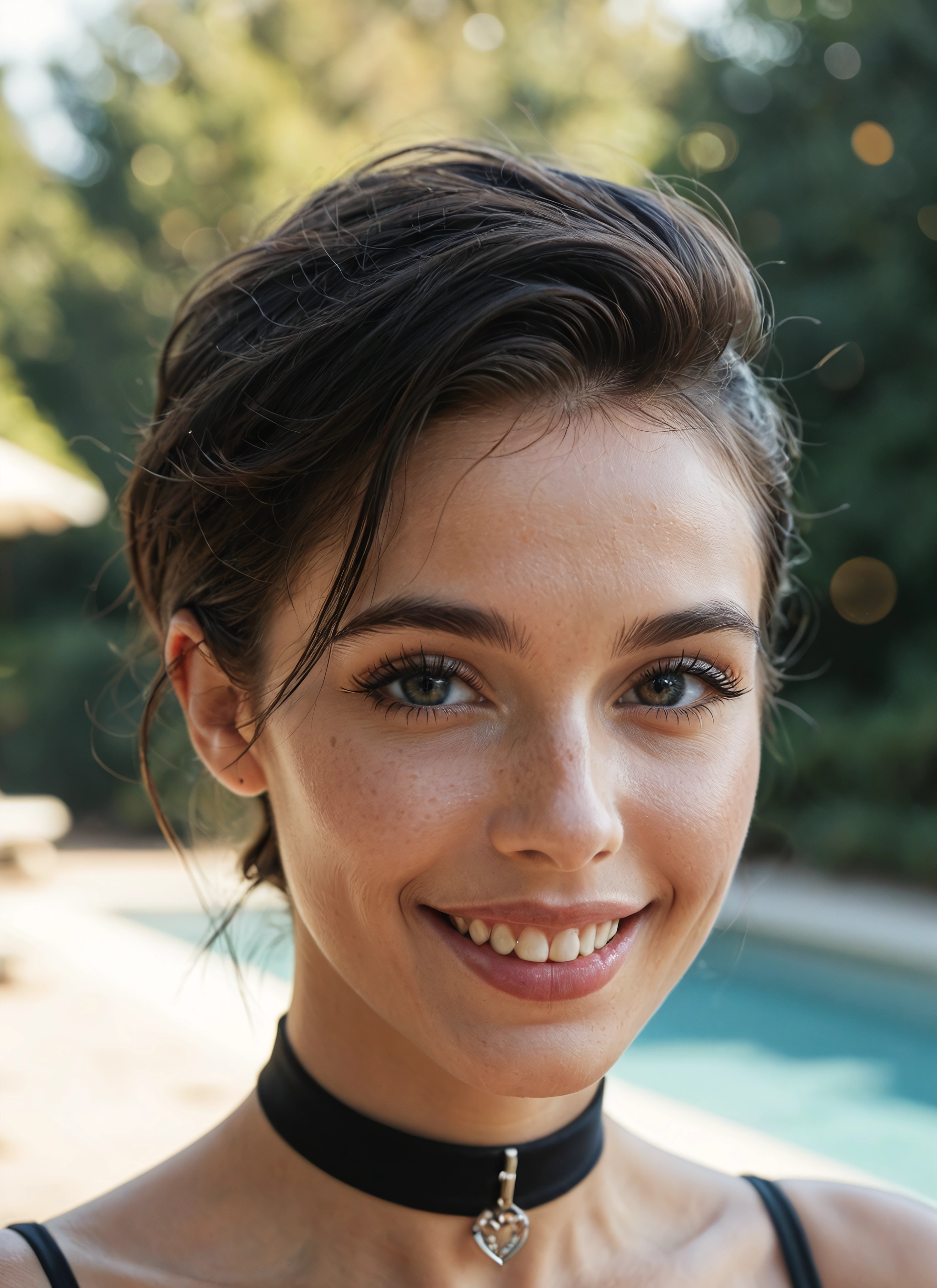 1girl, solo, choker, smile, teeth, brown eyes · Yamete.gg