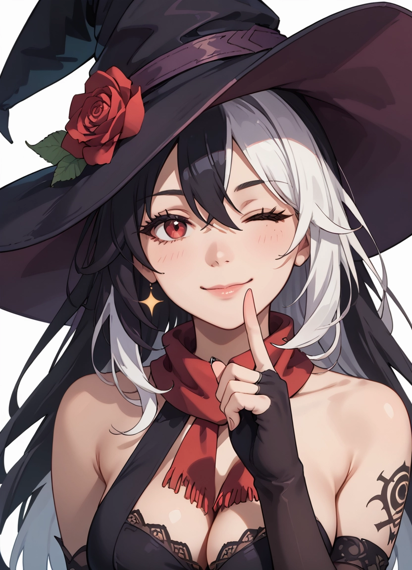 1girl, breasts, hat, solo, gloves, multicolored hair · Yamete.gg