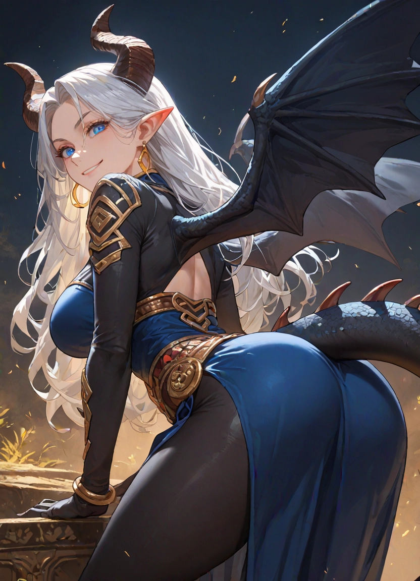 1girl, horns, pointy ears, tail, wings, ass · Yamete.gg