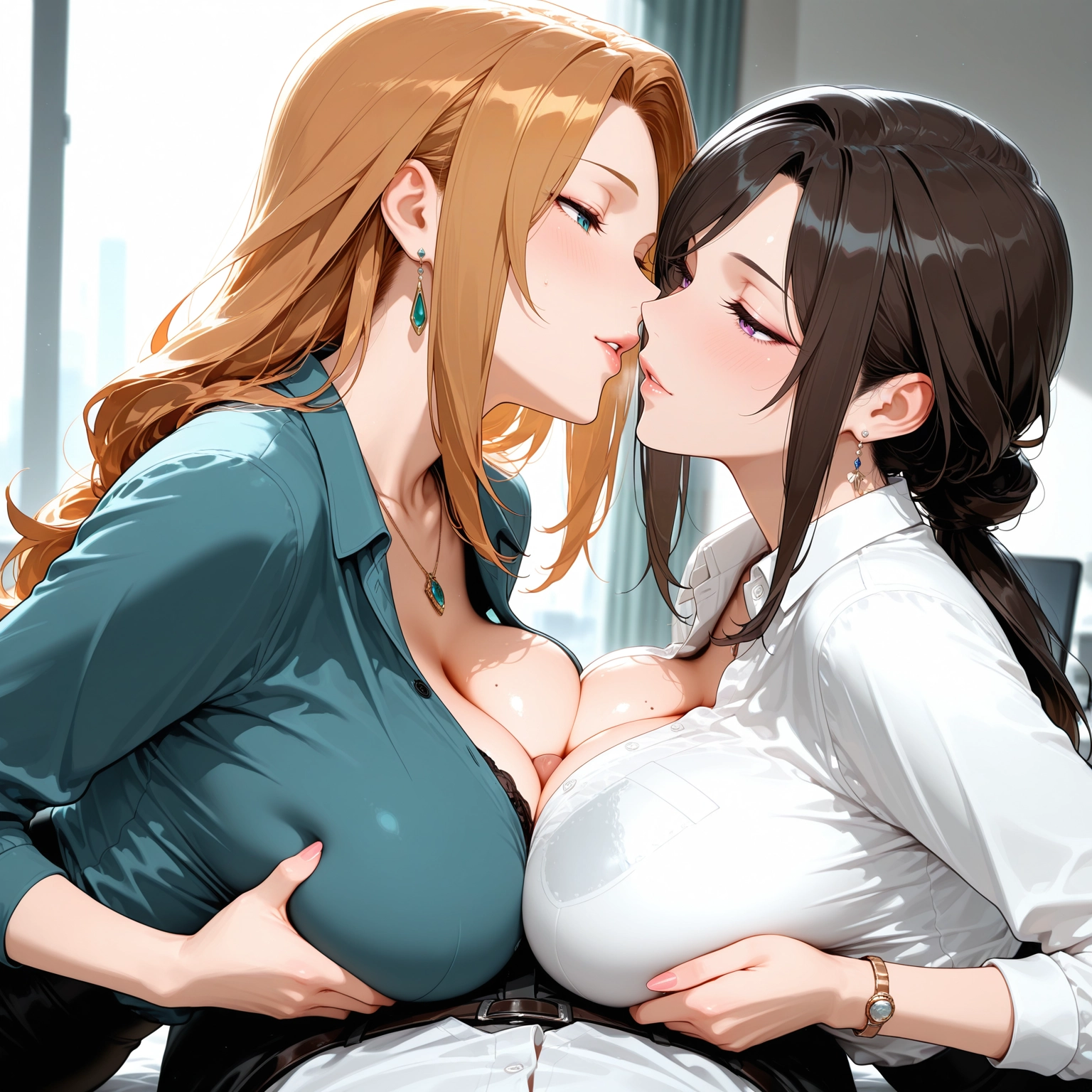 breasts, mole on breast, multiple girls, mole, 2girls, jewelry · Yamete.gg