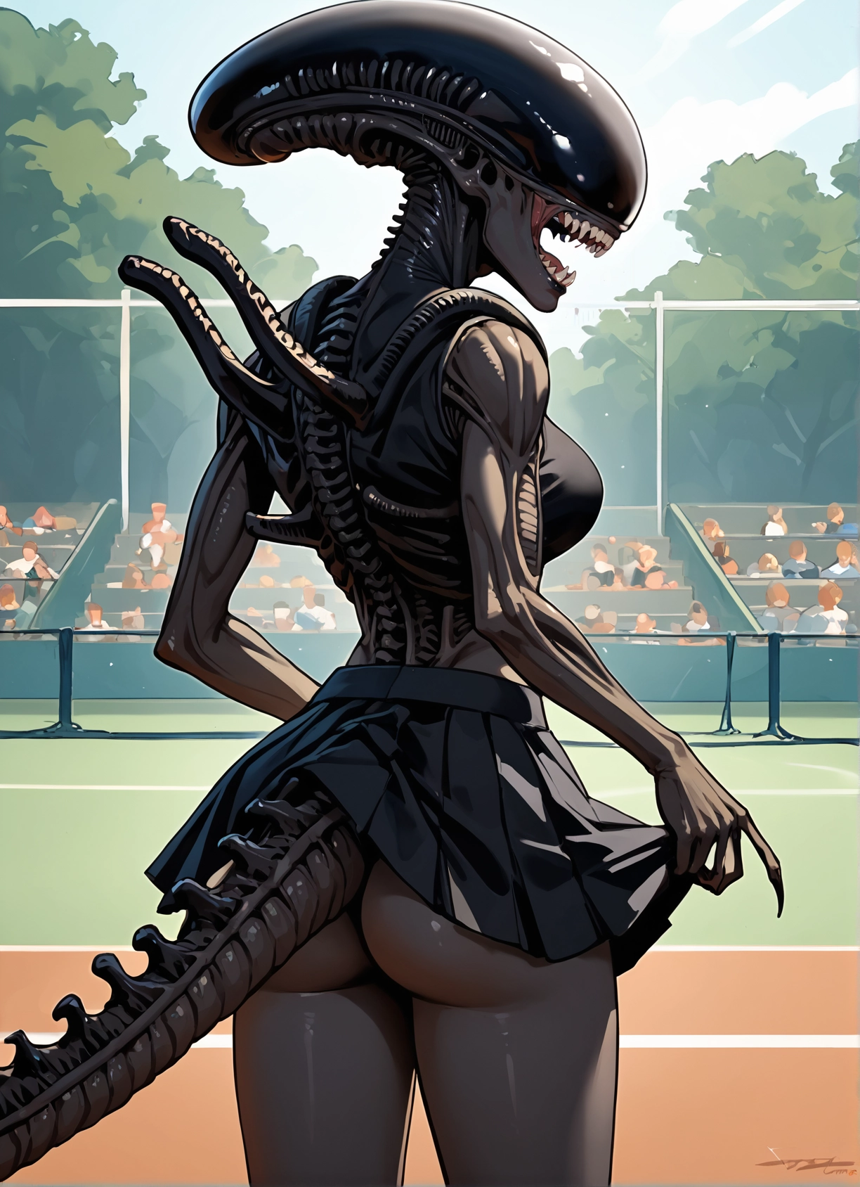 ass, skirt, tail, teeth, breasts, 1girl · Yamete.gg
