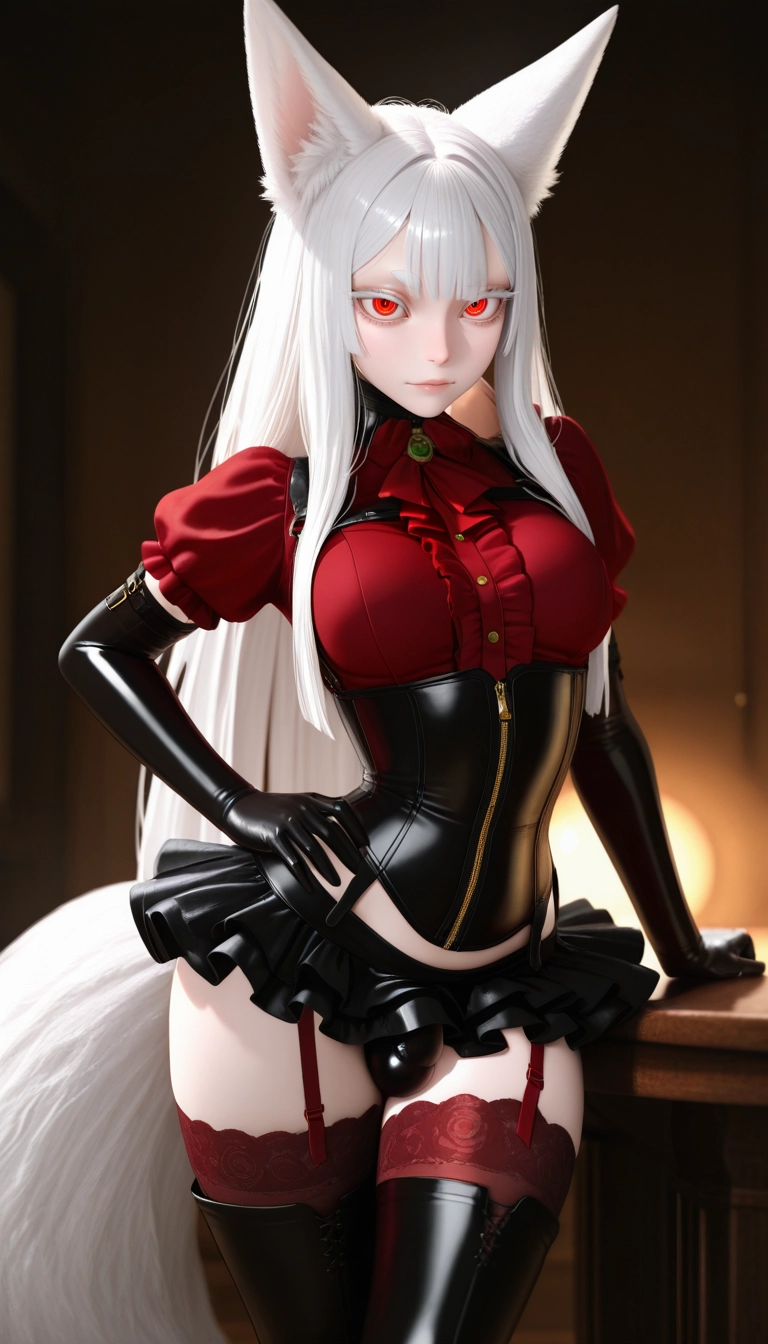 1girl, animal ears, gloves, red eyes, solo, garter straps · Yamete.gg