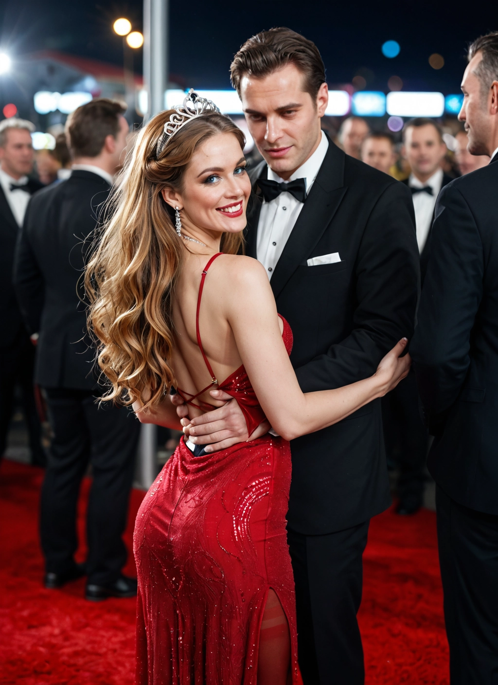 1girl, dress, jewelry, earrings, red dress, long hair · Yamete.gg