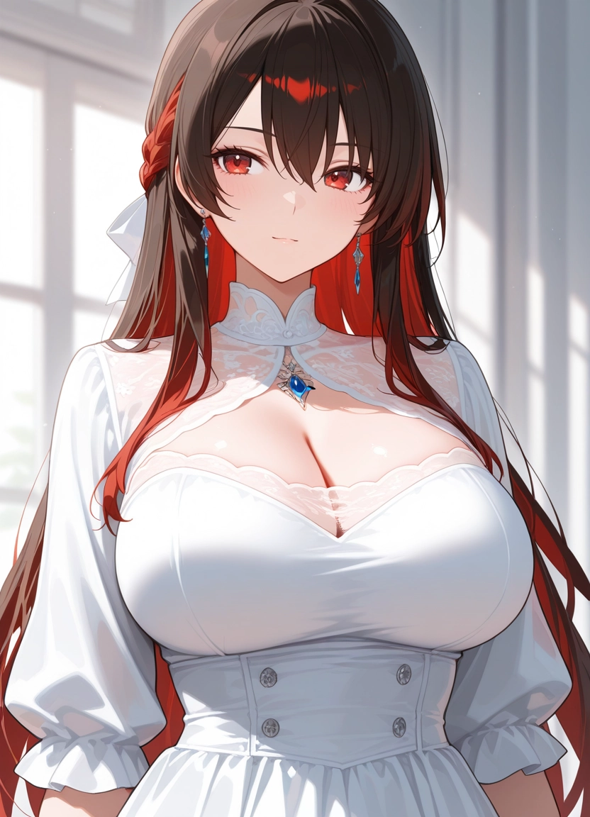 1girl, breasts, solo, jewelry, red eyes, red hair · Yamete.gg