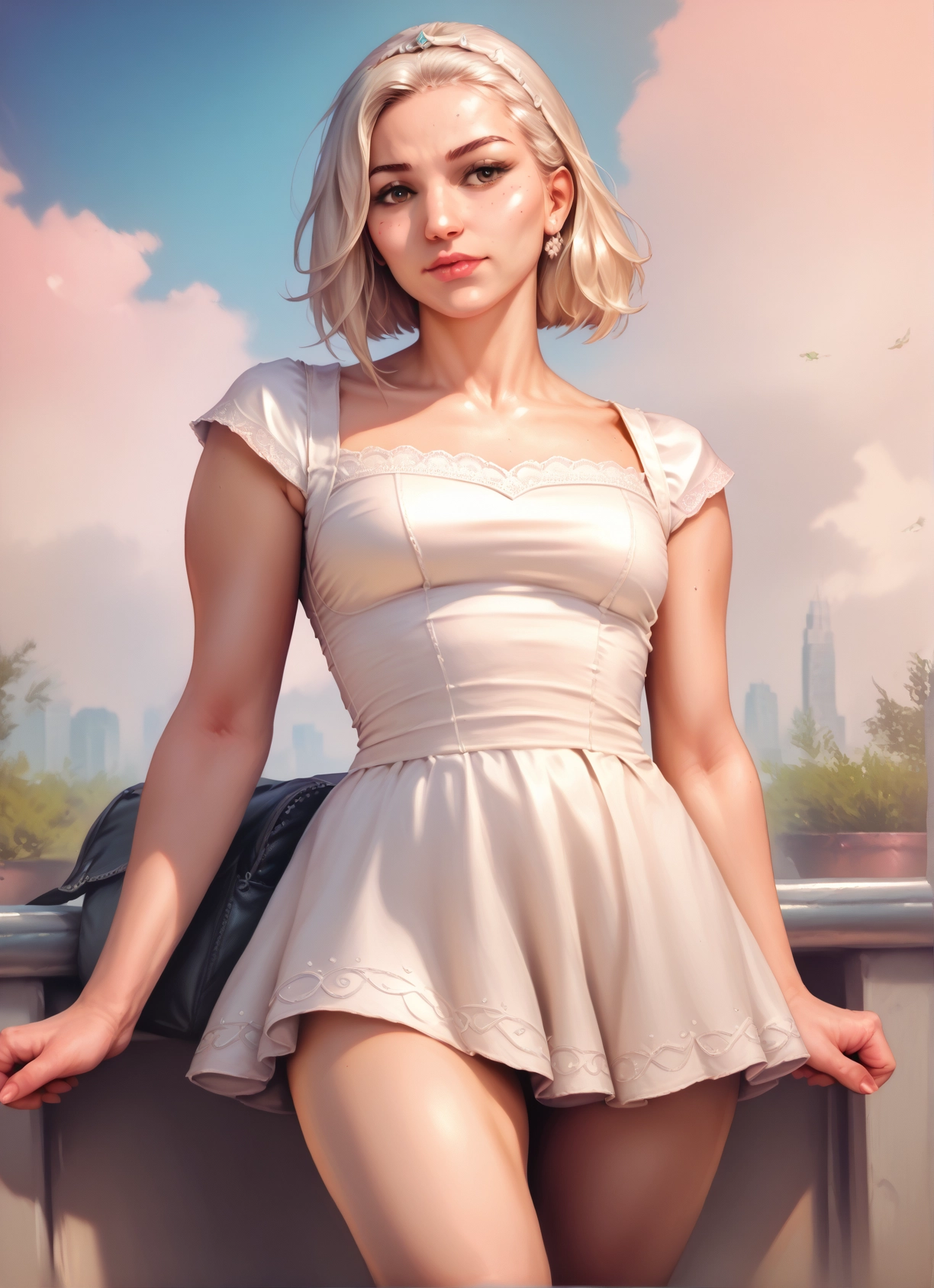 1girl, solo, jewelry, dress, earrings, bag · Yamete.gg