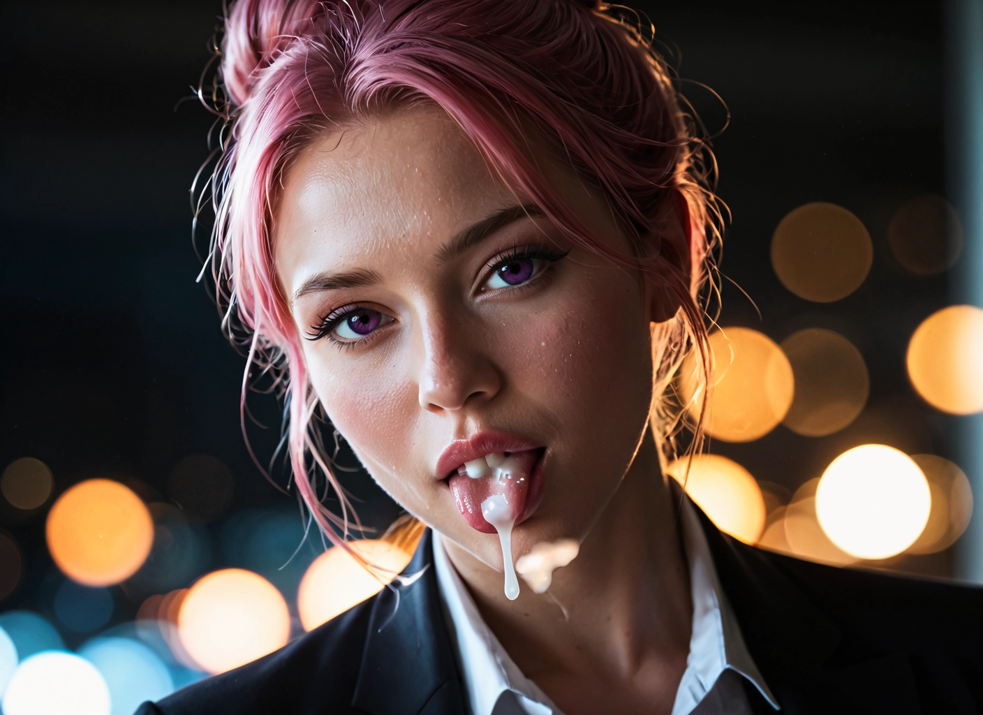 1girl, solo, cum, pink hair, cum in mouth, looking at viewer · Yamete.gg