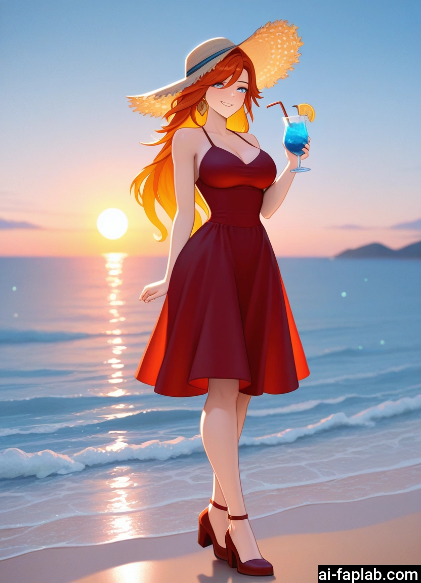 1girl, breasts, dress, hat, blue eyes, solo · Yamete.gg