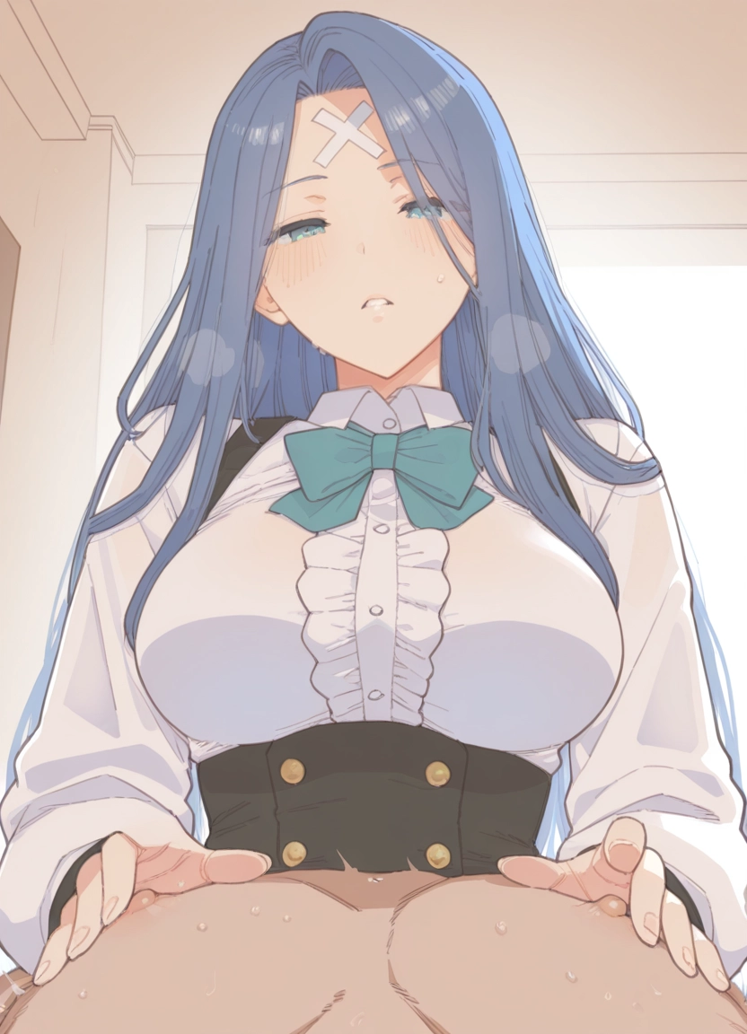 1girl, breasts, blue hair, blue eyes, nipple tweak, 1boy · Yamete.gg