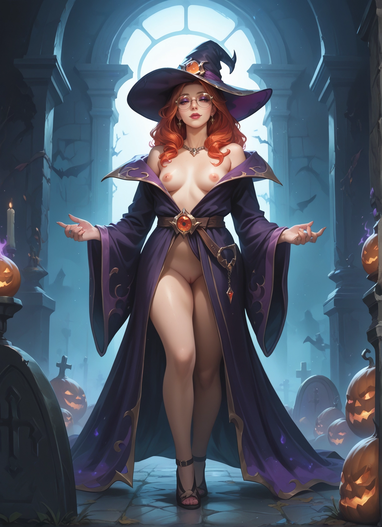 1girl, breasts, hat, nipples, solo, witch hat · Yamete.gg