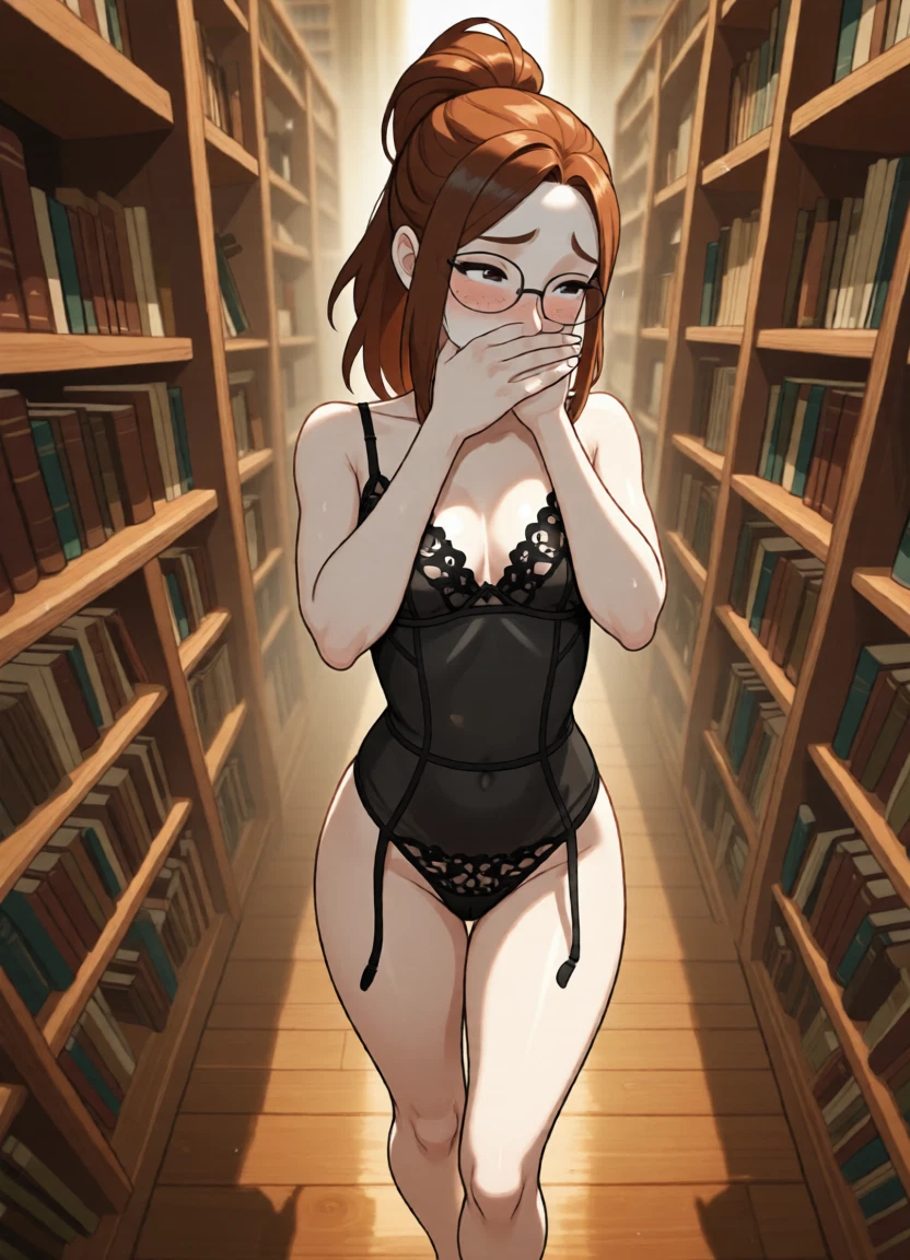 1girl, breasts, solo, blush, glasses, underwear · Yamete.gg