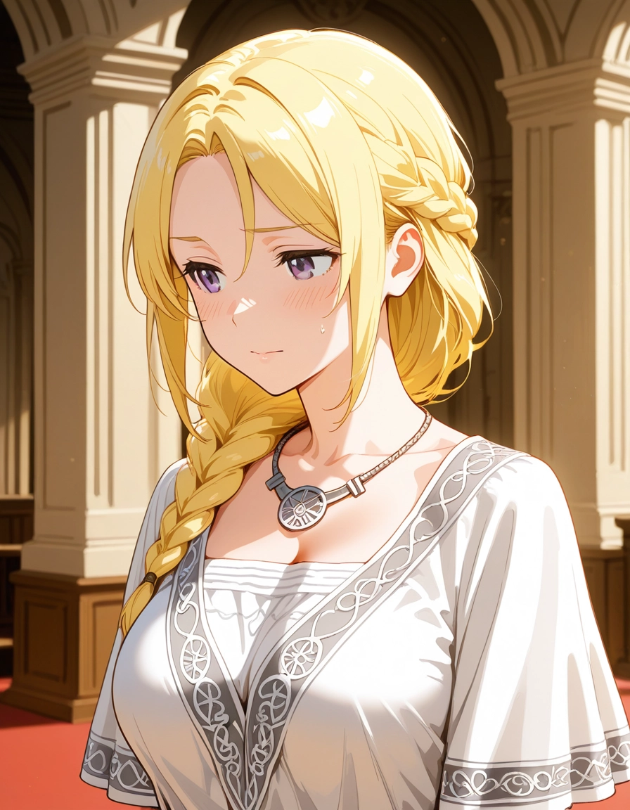 1girl, solo, blonde hair, braid, breasts, purple eyes · Yamete.gg