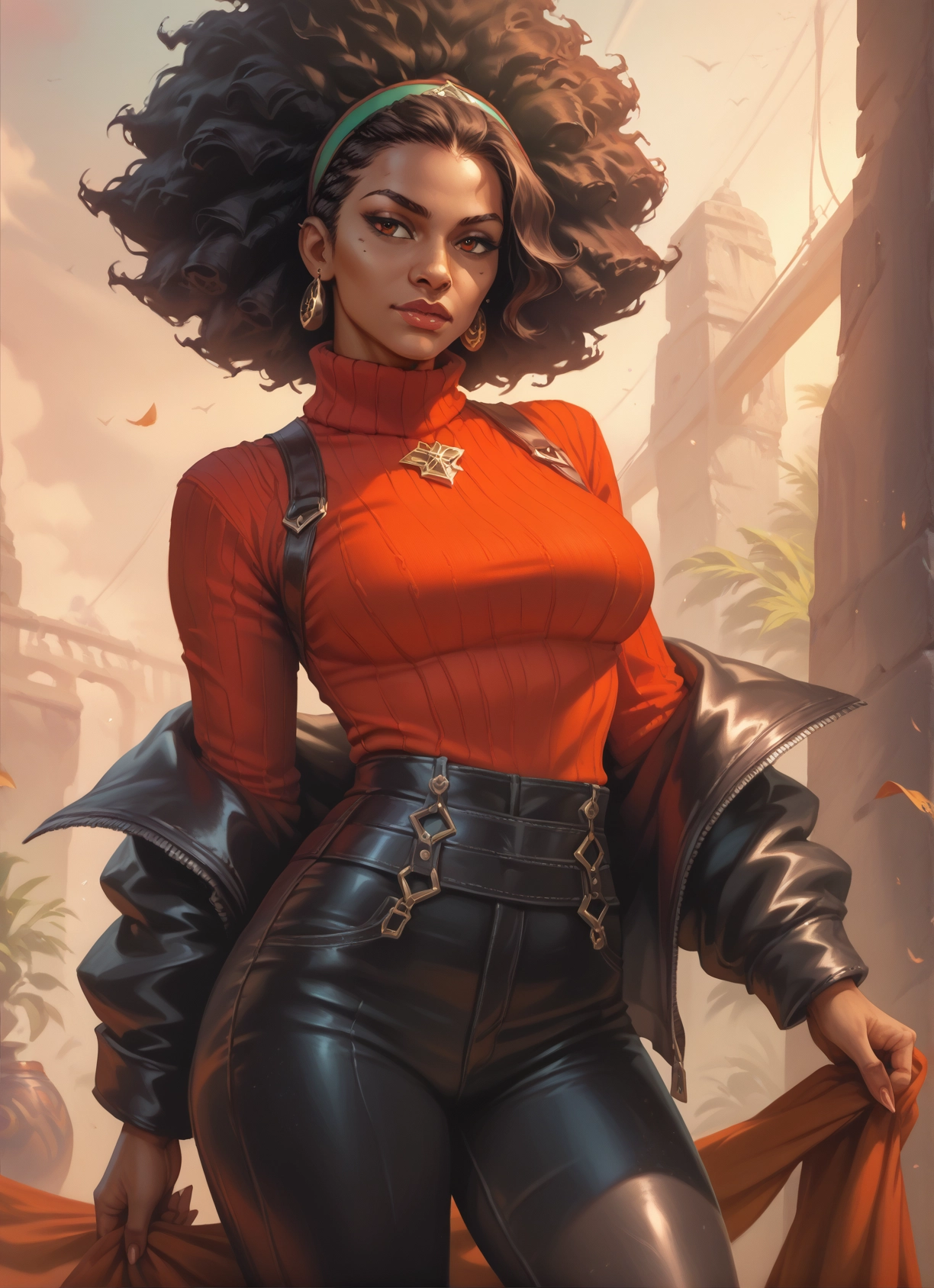1girl, jewelry, earrings, solo, breasts, sweater · Yamete.gg