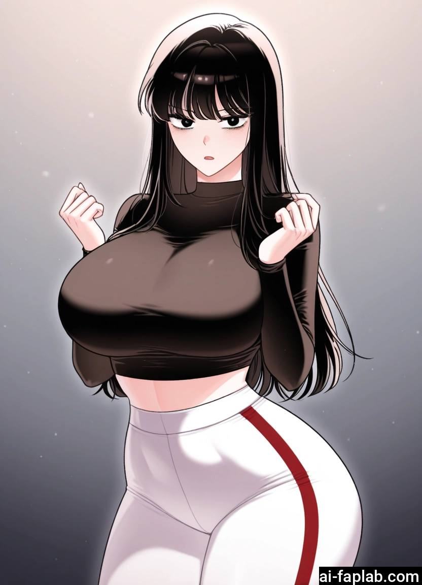 1girl, breasts, long hair, pants, black hair, looking at viewer · Yamete.gg