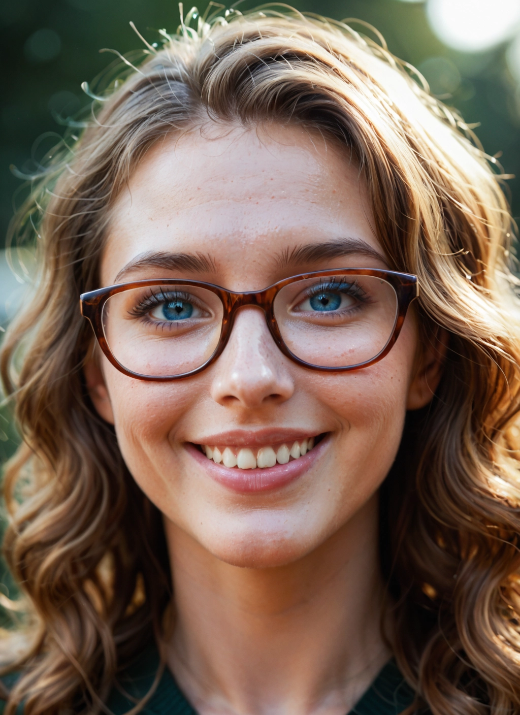 1girl, solo, glasses, smile, teeth, blue eyes · Yamete.gg