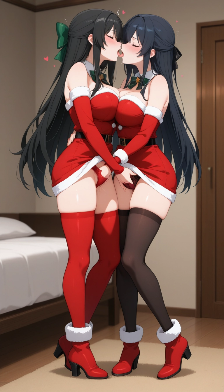 red panties, yuri, red footwear, tongue, panties, kiss · Yamete.gg