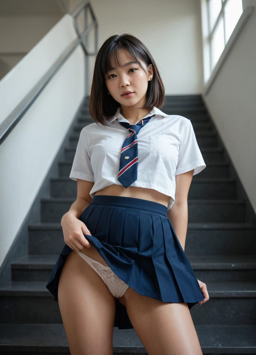 1girl, solo, underwear, panties, skirt, necktie · Yamete.gg