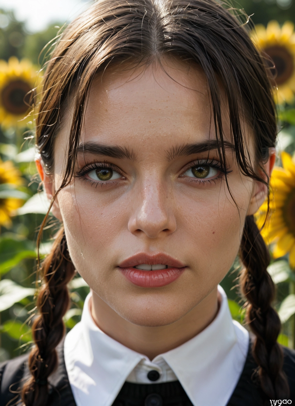 1girl, solo, flower, braid, sunflower, looking at viewer · Yamete.gg