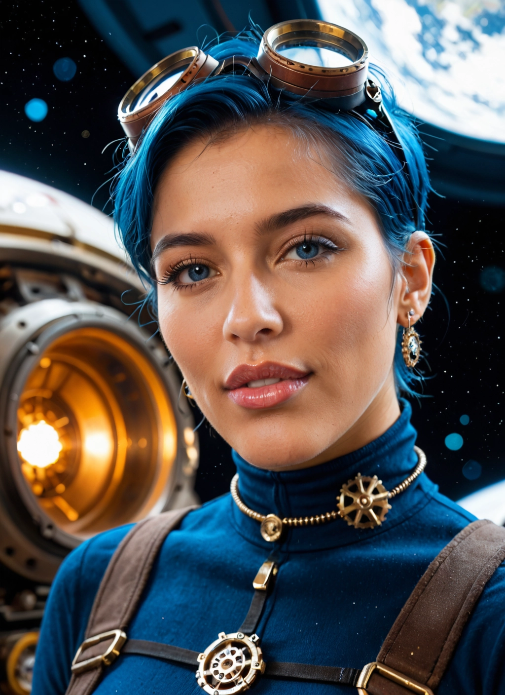 1girl, solo, goggles, jewelry, earrings, blue eyes · Yamete.gg