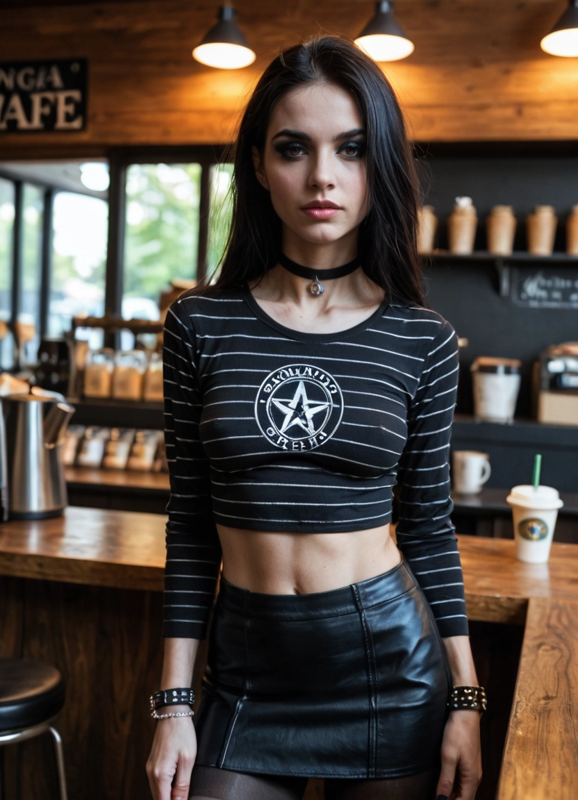 1girl, solo, skirt, realistic, black hair, pentagram · Yamete.gg