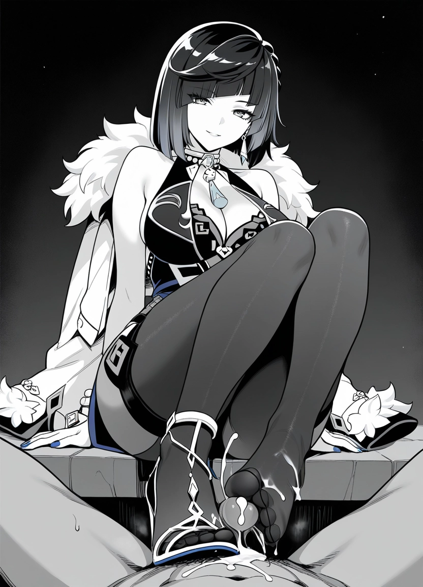 1girl, yelan (genshin impact), hetero, breasts, 1boy, diagonal bangs · Yamete.gg