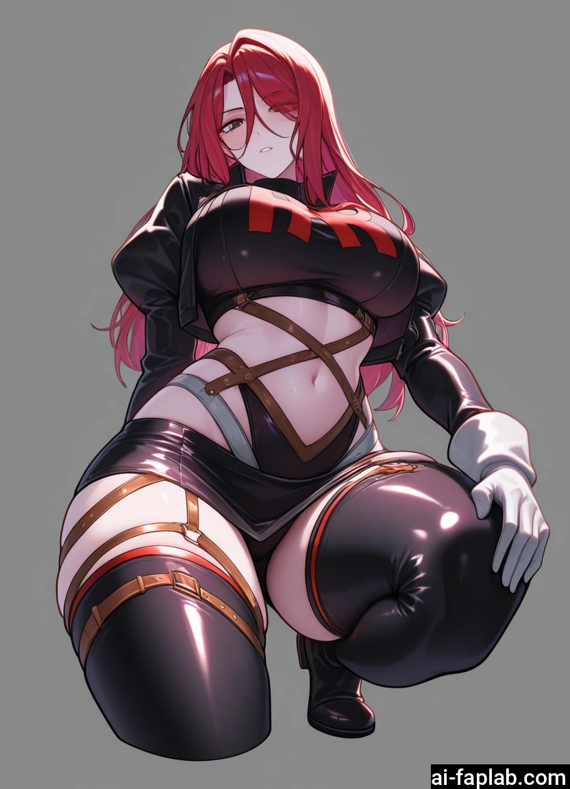1girl, breasts, gloves, thighhighs, navel, red hair · Yamete.gg