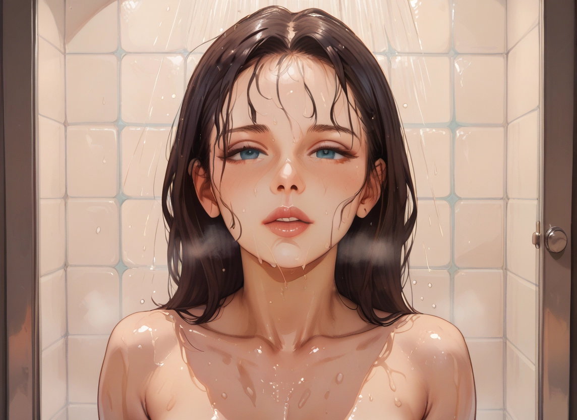 1girl, solo, blue eyes, wet, looking at viewer, showering · Yamete.gg
