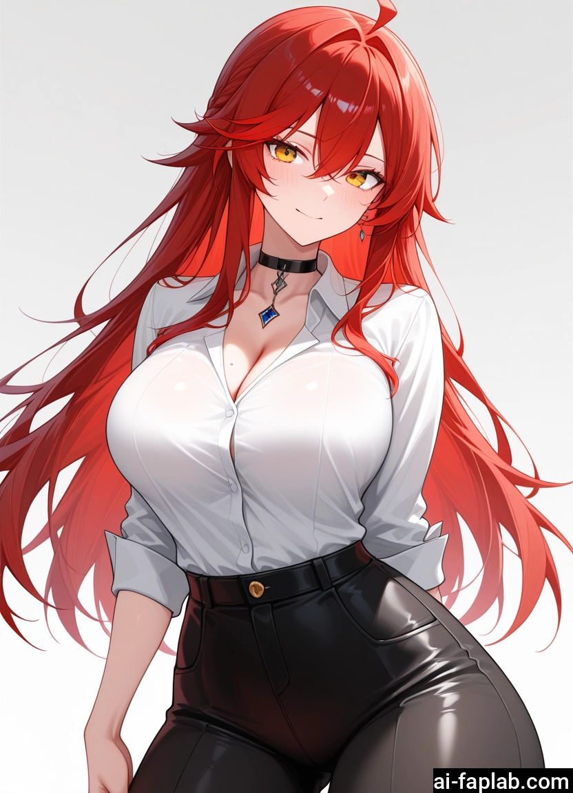 breasts, 1girl, long hair, red hair, large breasts, shirt