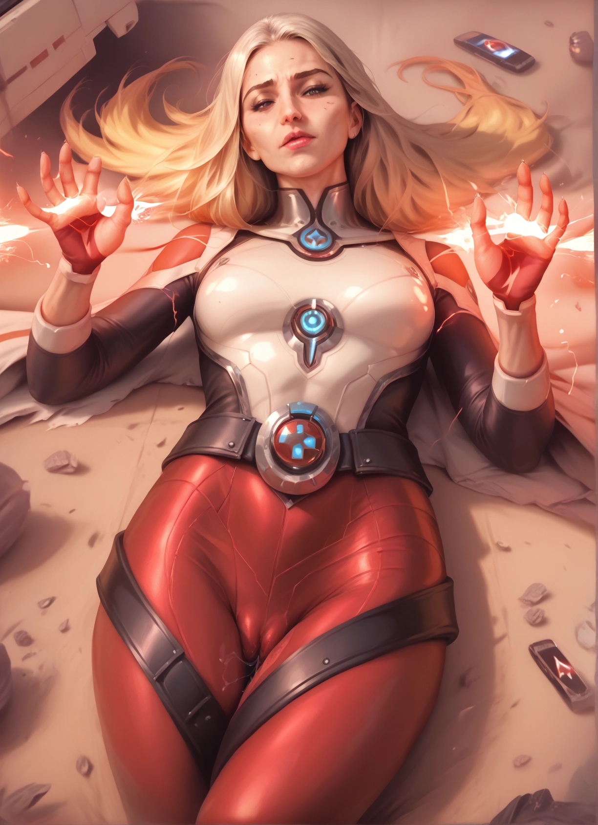 1girl, solo, blonde hair, lying, on back, bodysuit · Yamete.gg