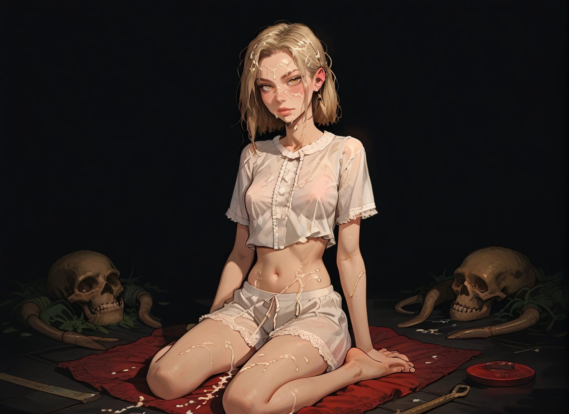 1girl, barefoot, navel, sitting, looking at viewer, solo · Yamete.gg