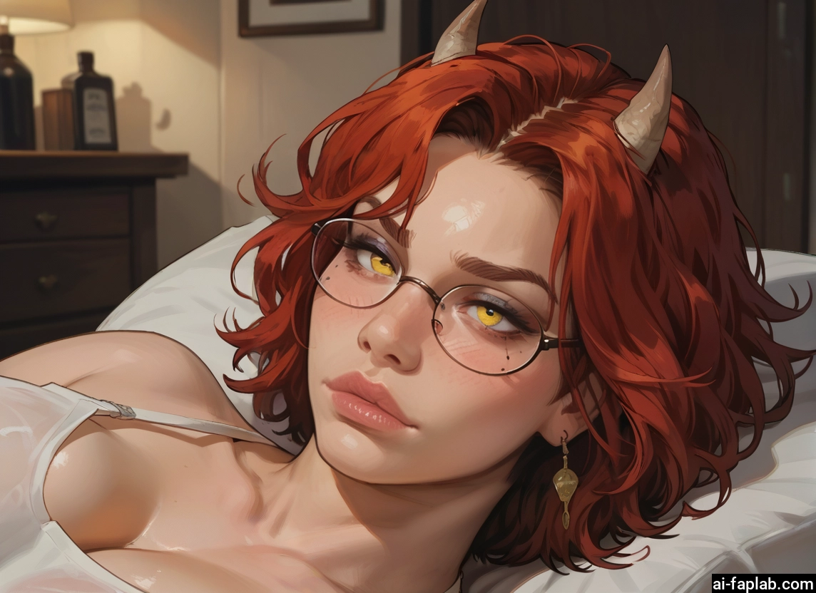 1girl, glasses, breasts, horns, solo, jewelry · Yamete.gg