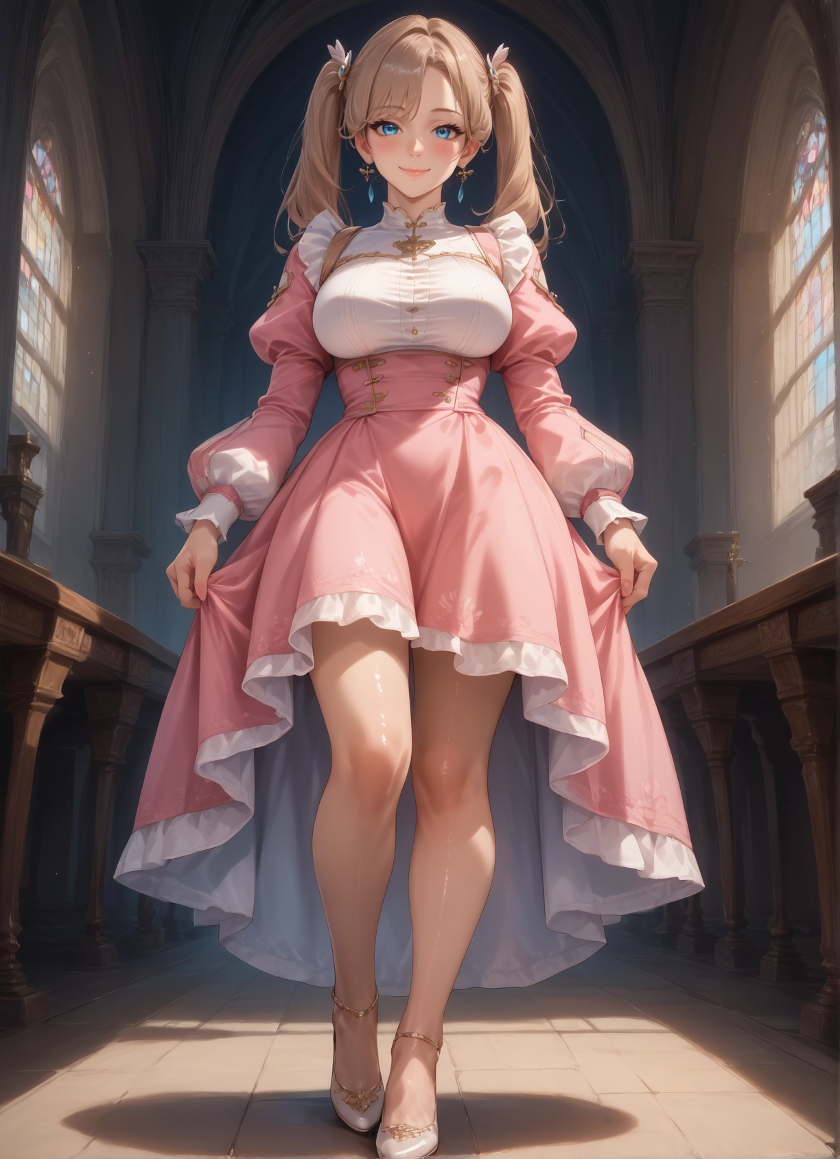 1girl, blue eyes, breasts, twintails, smile, solo · Yamete.gg