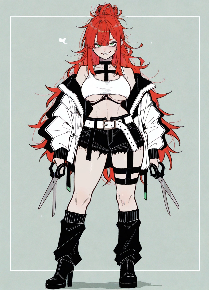 1girl, breasts, jacket, solo, red hair, green eyes · Yamete.gg