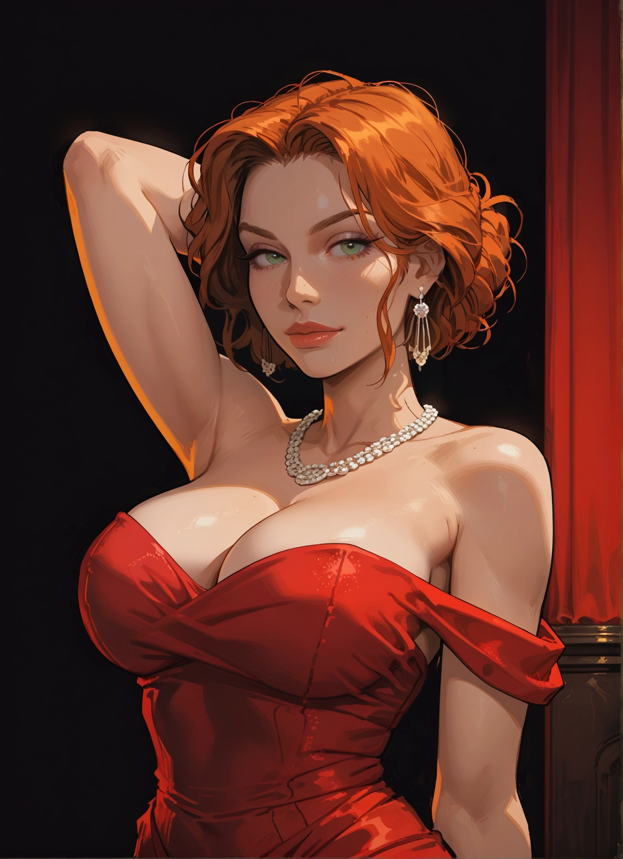breasts, 1girl, jewelry, dress, earrings, large breasts · Yamete.gg