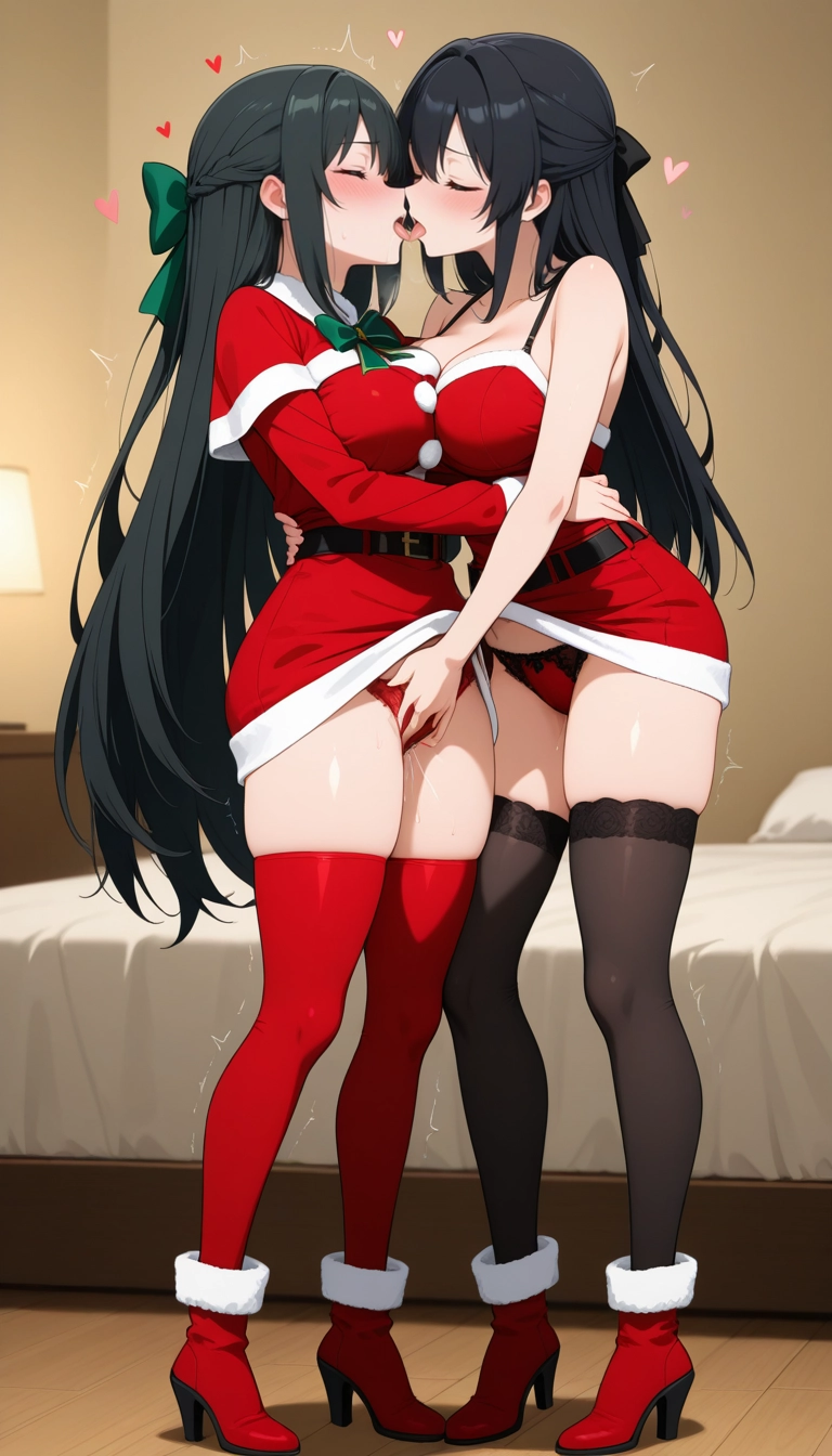 red footwear, french kiss, kiss, panties, underwear, multiple girls · Yamete.gg