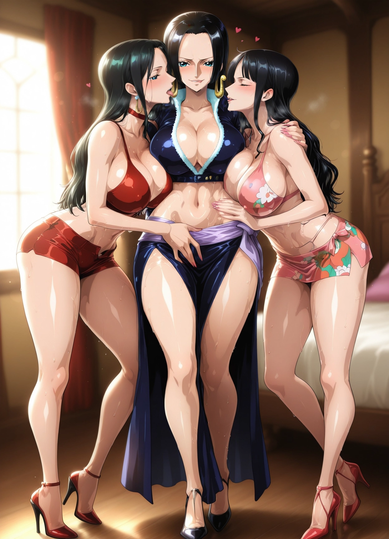multiple girls, breasts, 2girls, black hair, high heels, jewelry · Yamete.gg