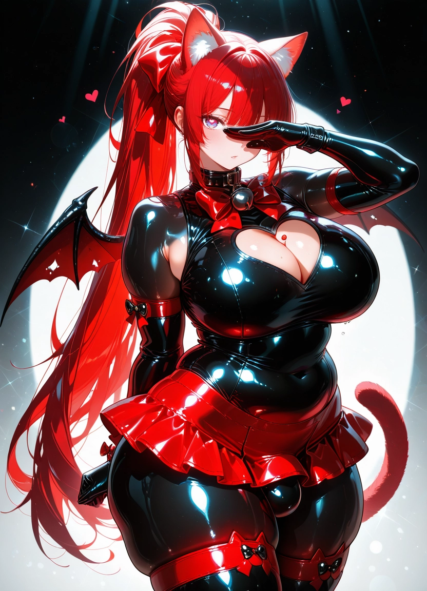1girl, red hair, breasts, solo, animal ears, wings
