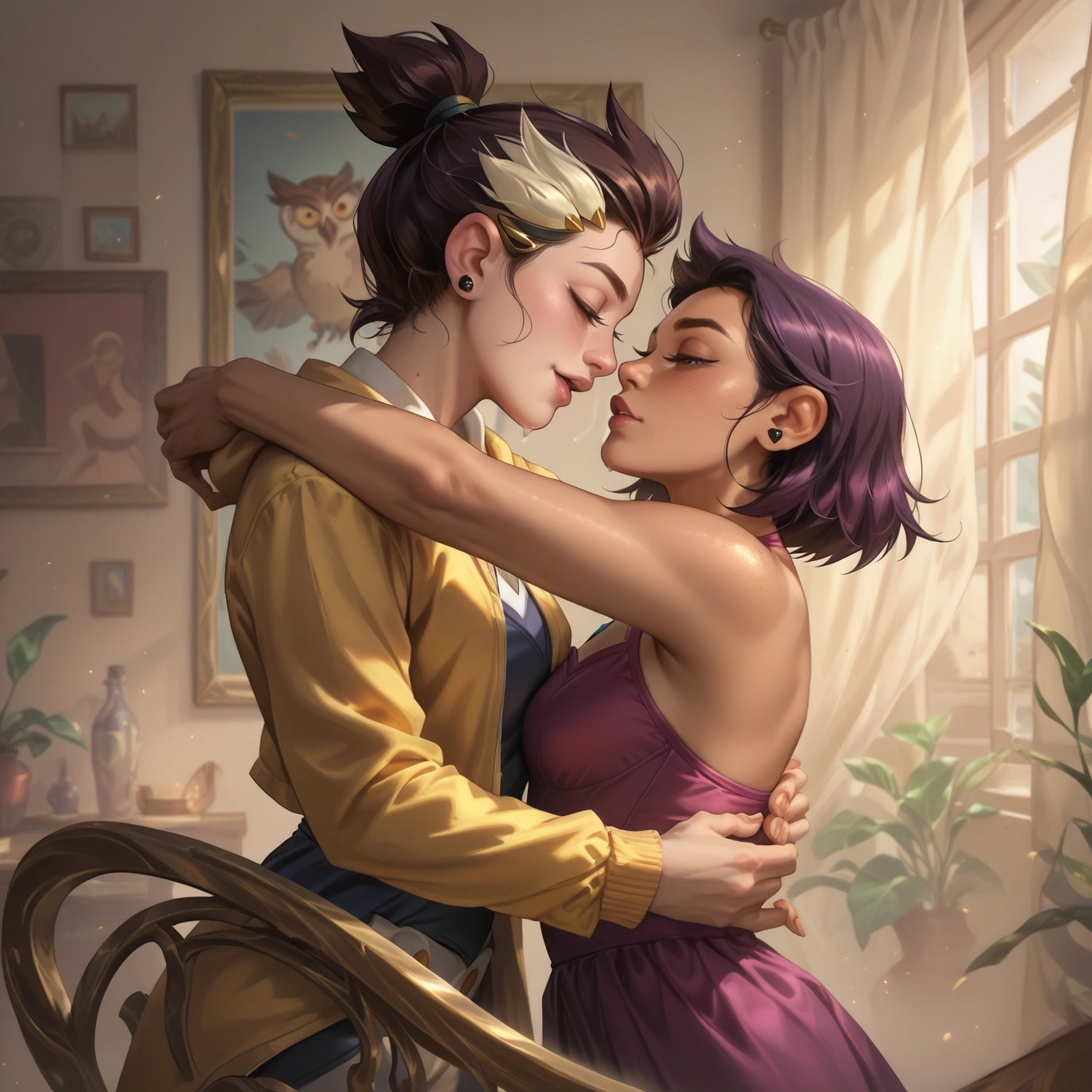 multiple girls, 2girls, yuri, jewelry, dress, earrings · Yamete.gg