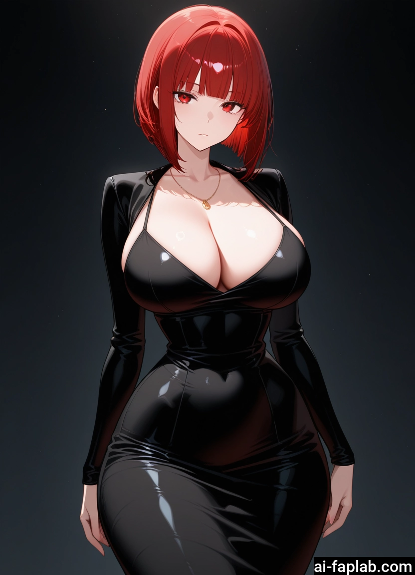 breasts, 1girl, red eyes, jewelry, cleavage, red hair · Yamete.gg
